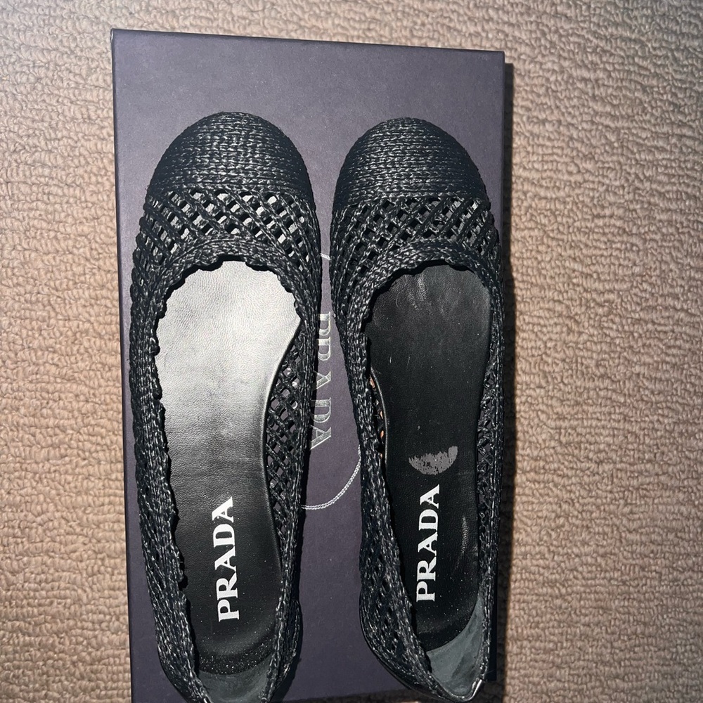 Prada Raffia woven leather flats.